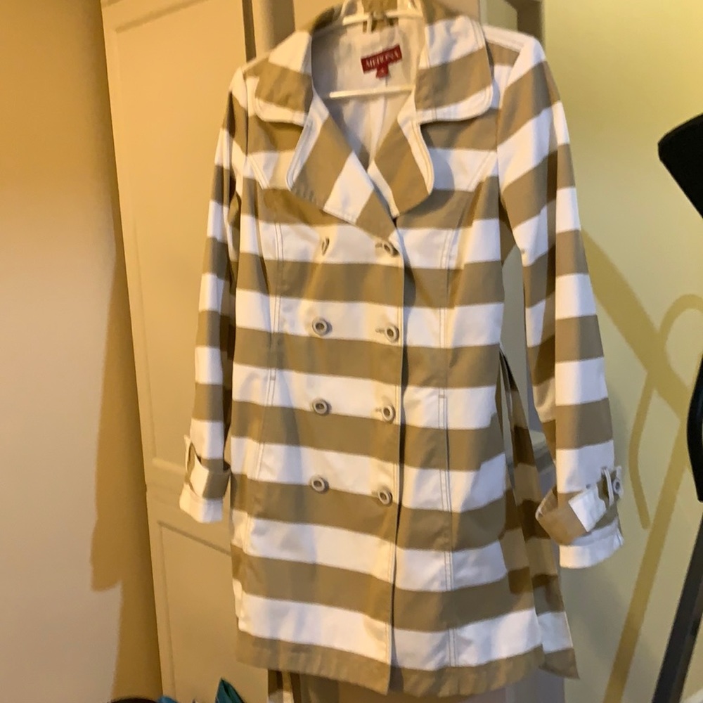 Tan and white spring coat